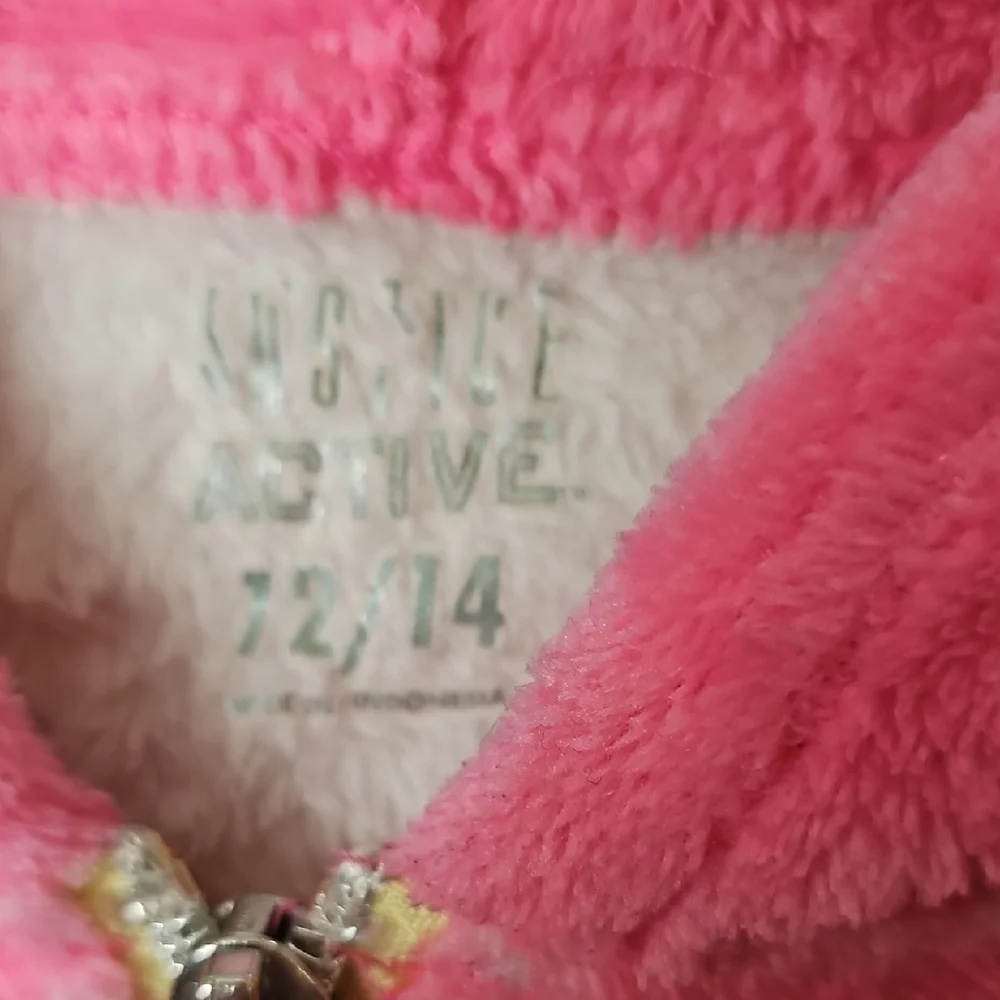 Justice Girls Pink and Yellow Cozy Hoodie Fleece Sweatshirt Size 12/14
